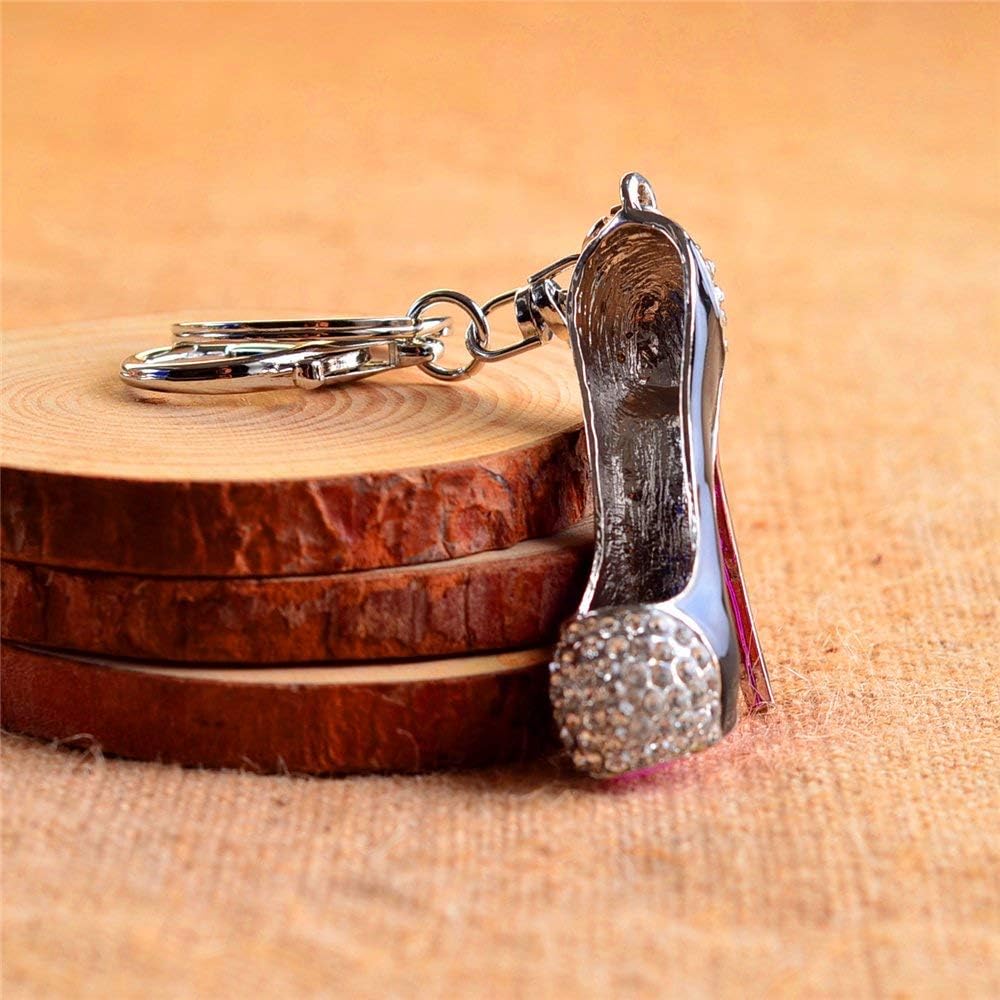 Lady's High Heel Shoe Rhinestone Women Bag or Car Keychain (Black) - Image 4