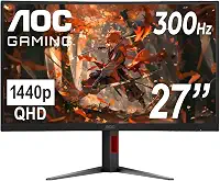 AOC Monitor curvo para jogos CQ27G4ZH 68.6 cm, QHD 2K 2560x1440, 1500R VA, 300Hz 0,3ms, HDMI x2, DP x1, suporte ajustável de altura, compatível com Xbox PS5 Switch, zero ponto brilhante de 3 anos