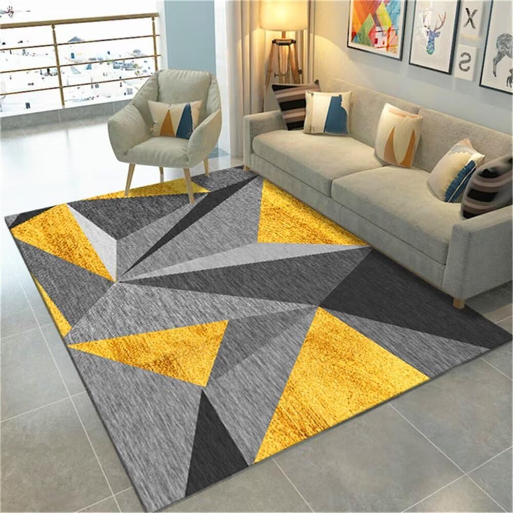 Tapis gris-jaune de balcon exterieur et deco bureau | Descente de lit moderne 80 cm