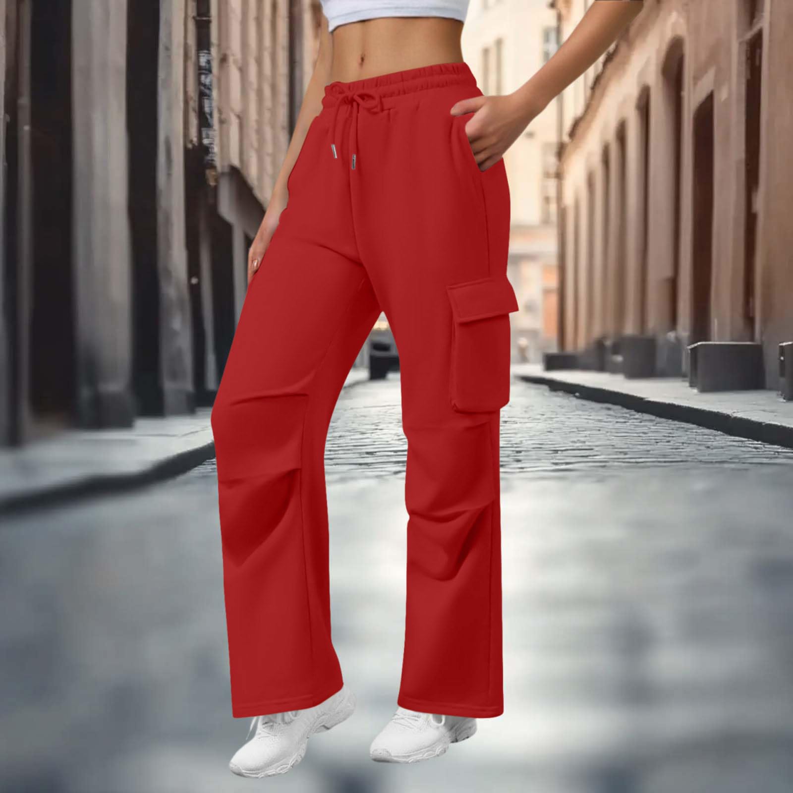 Generico Pantaloni da Jogging Donna Pantaloni a Gamba Larga con Elastico in Vita Pantalone Jogger con Coulisse Comodi Pantlone Cotone Tinta Unita Morbidi e Casual Pants Lunghi per Yoga e Fitness