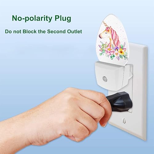 Miniatura 7 de Swono Luces nocturnas enchufables a la pared, cabeza de unicornio en acuarela en corona de flores, luz nocturna de encendido automático para