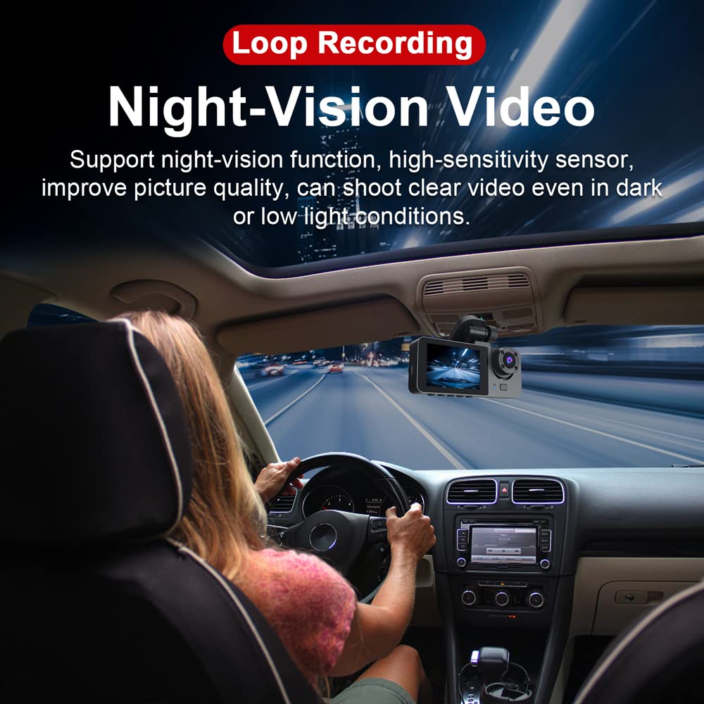 ASAWIN Telecamera dash cam Full HD a doppia lente 1080P con telecamera anteriore e posteriore