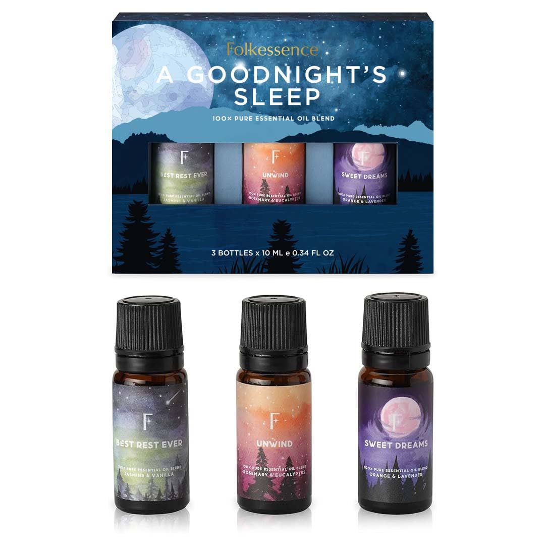 Folkulture Goodnight’s Sleep Essential Oils for Diffuser | Set of 3 Aromatherapy Oils for Relaxation & Bedtime | Lavender, Eucalyptus & Rosemary | Calm Home Fragrance & Self-Care Gift