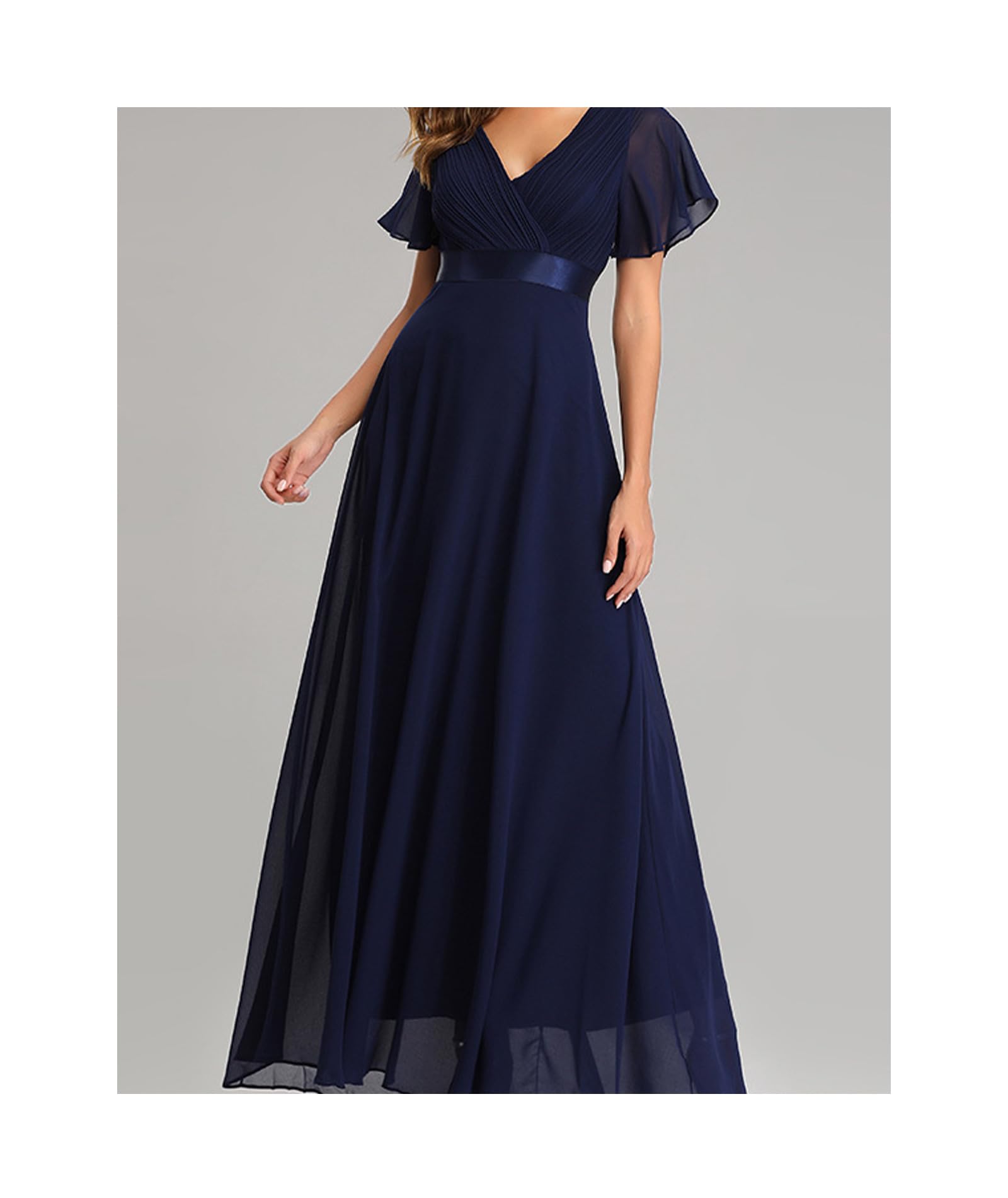 ECDAHICC Damen Abendkleider Gürtel V-Ausschnitt Hohe Taille A-Linie Chiffon Brautjungfernkleid Elegant Lang Ballkleid