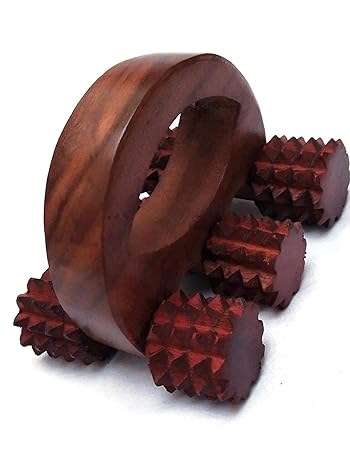 Keracrafts Wooden Accupressure Back Massager Back Pain Relief Massager Multi Purpose Body Massager Of 6 Massage Roller - Brown