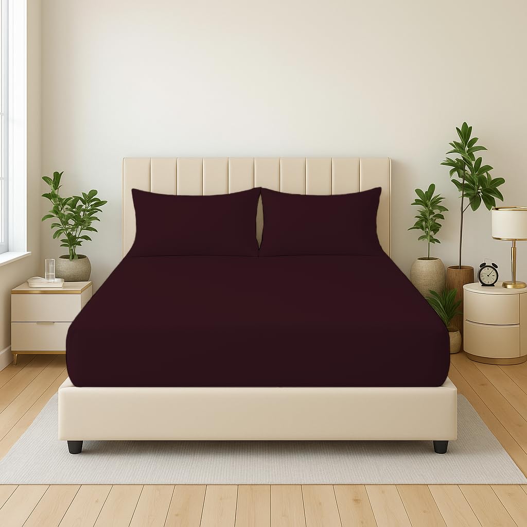 Dazzle Collection® Full Fitted Sheet Bed Sheets 100% Polycotton Machine Washable Fitted Sheet (Double, Wine)