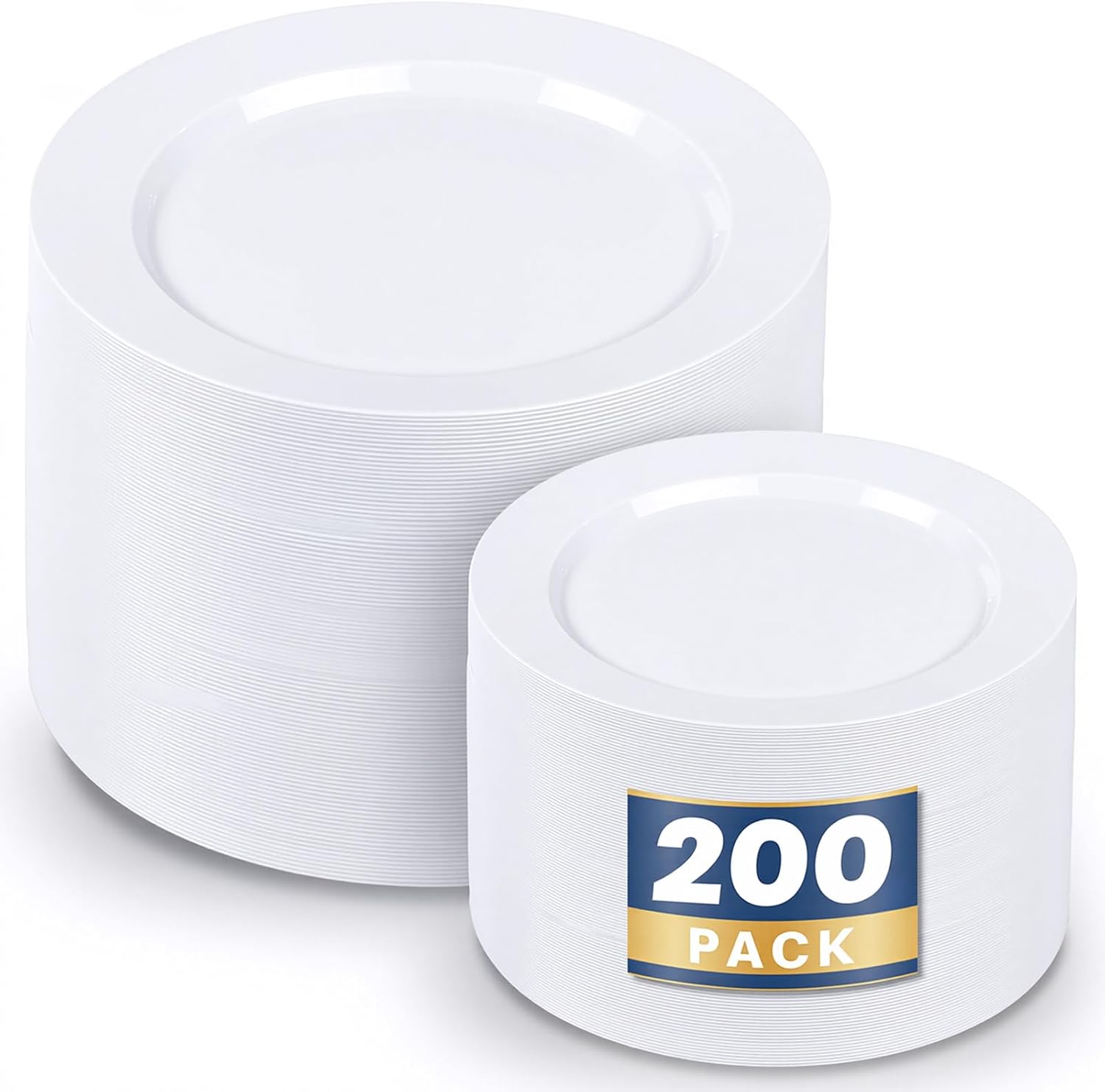 WDF White Plastic Plates, 200-pack heavy-duty disposable set