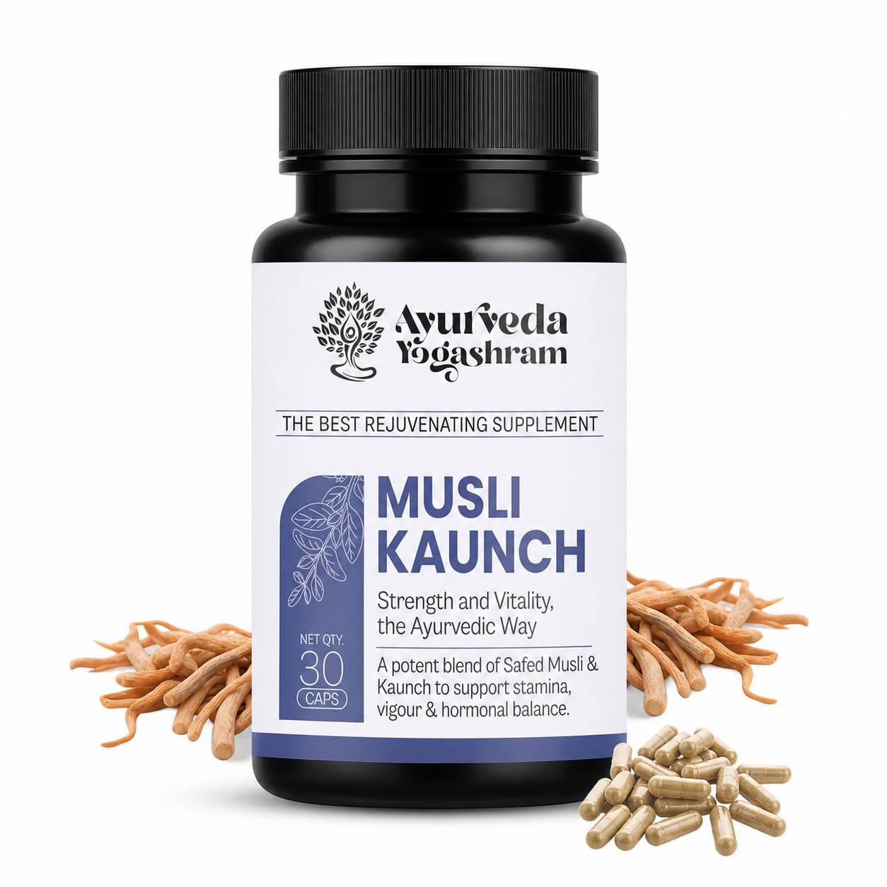 Ayurveda Yogashram Musli Kaunch Safed Musli Capsules – 1000mg | Ayurvedic Supplement for Boosting Strength, Vitality & Energy | 30 Tablets | Approved by Ministry of Ayush