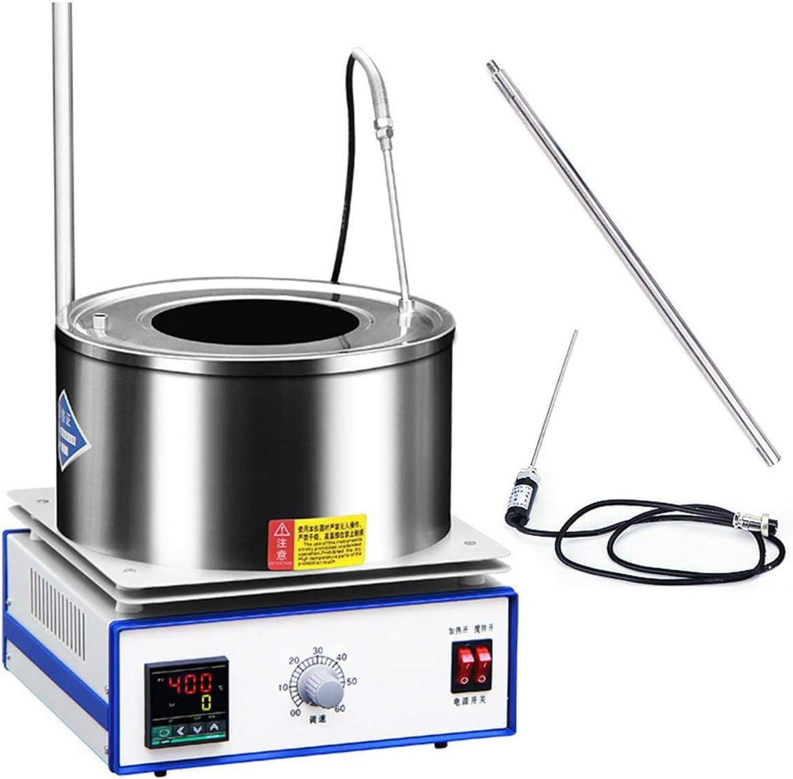 Placa caliente con agitador magnético con sensor de temperatura y soporte de soporte, olla de calefacción de laboratorio de 5L/10L/15L, ideal para elaboración de cerveza casera y aplicaciones