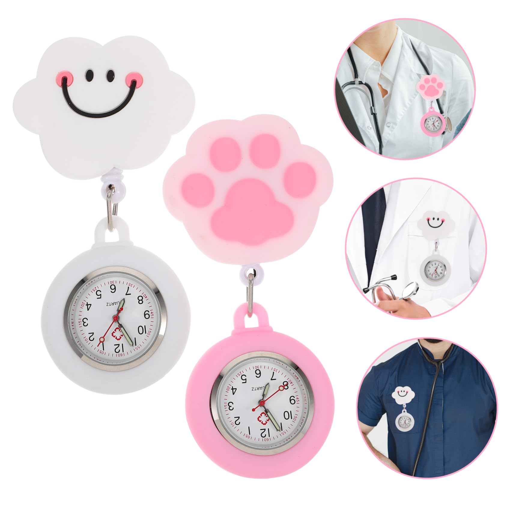8 STK Taschenuhr Ansteckuhr Gardinen für Fenster zarte Cartoon-Digital Krankenschwester Nurse Watch Arzta Cartoon-Krankenschwester- Dehnbare Mädchenen Kieselgel