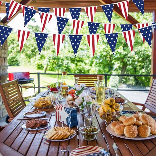 Image of 100FT 4th of July Decorations, 60Pcs 7.8 x 11.8 Inches Pennant American Flags for Outside, Pre-Assemble Patriotic 4th of July Banner for Fourth of July Accessories Independence Day Patriotic Decor