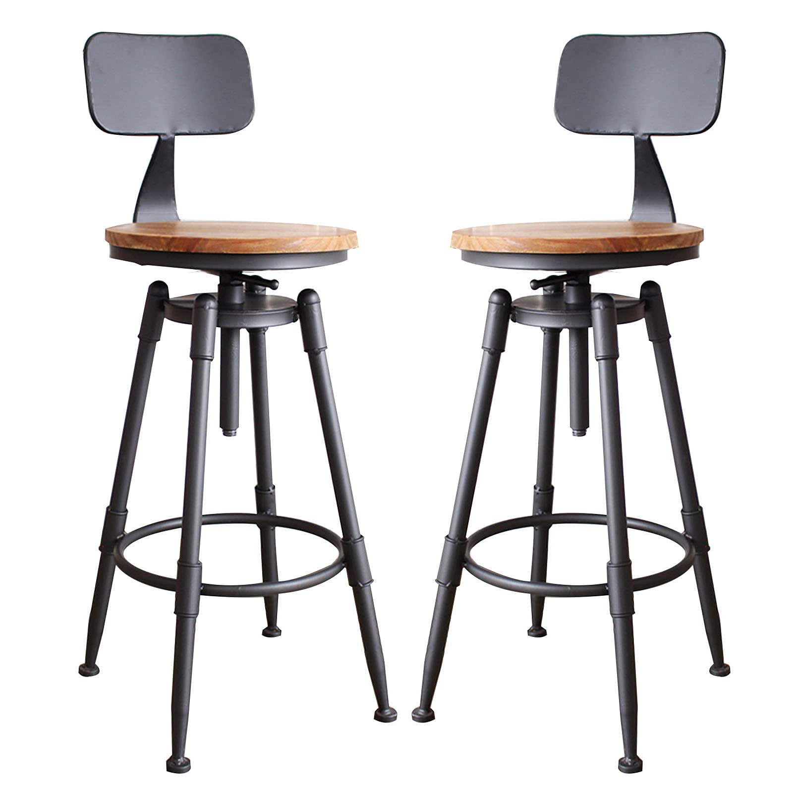 Chaises de bar pivotantes de style rustique avec pieds en métal robustes x2