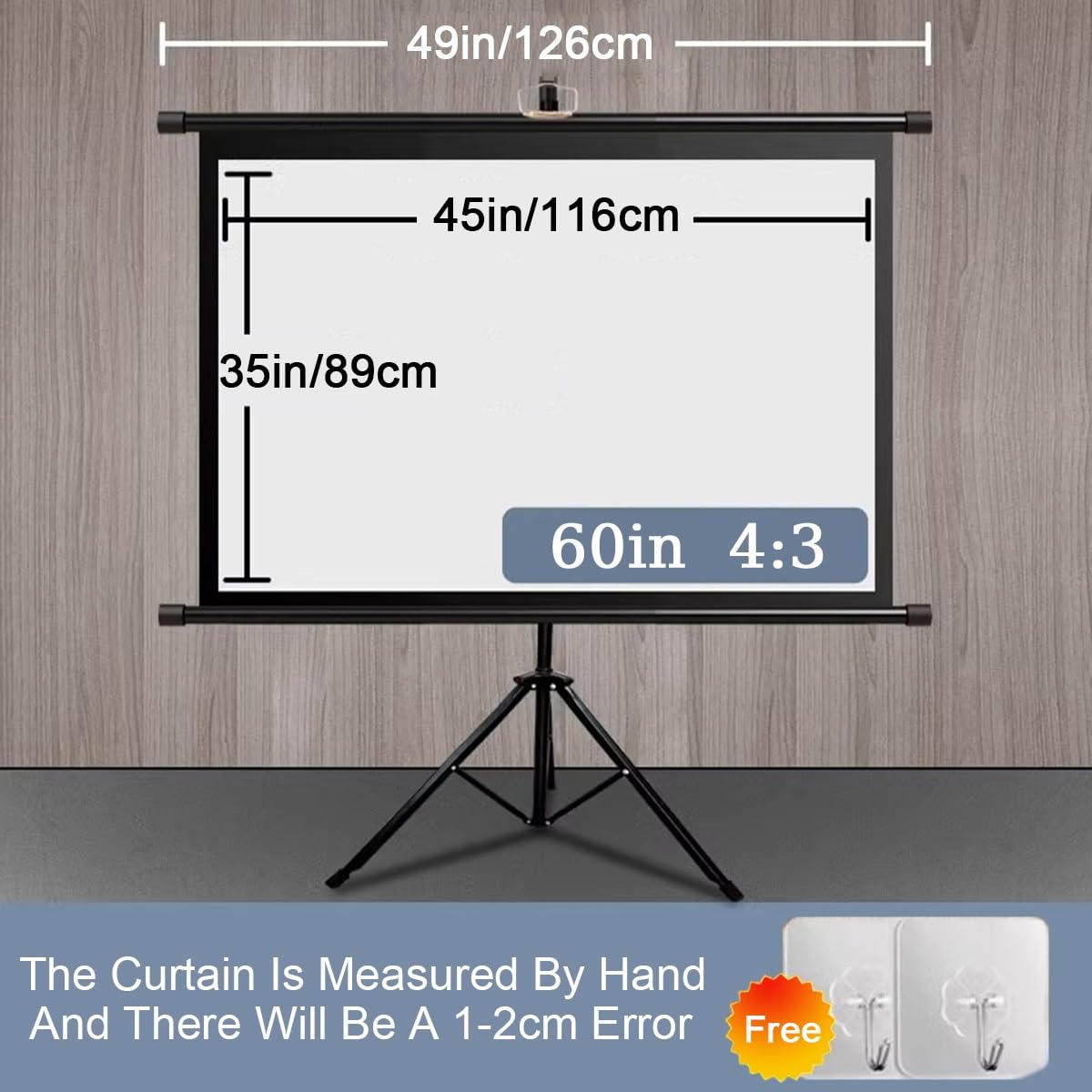 60 Pouces Écran De Projection sur Pieds 72 Pouces Écran pour Projecteur Intérieur Et Extérieur HD Toile Projecteur sur Trépied 4:3 16:9 pour Films Ou Présentations(60inch(4:3))