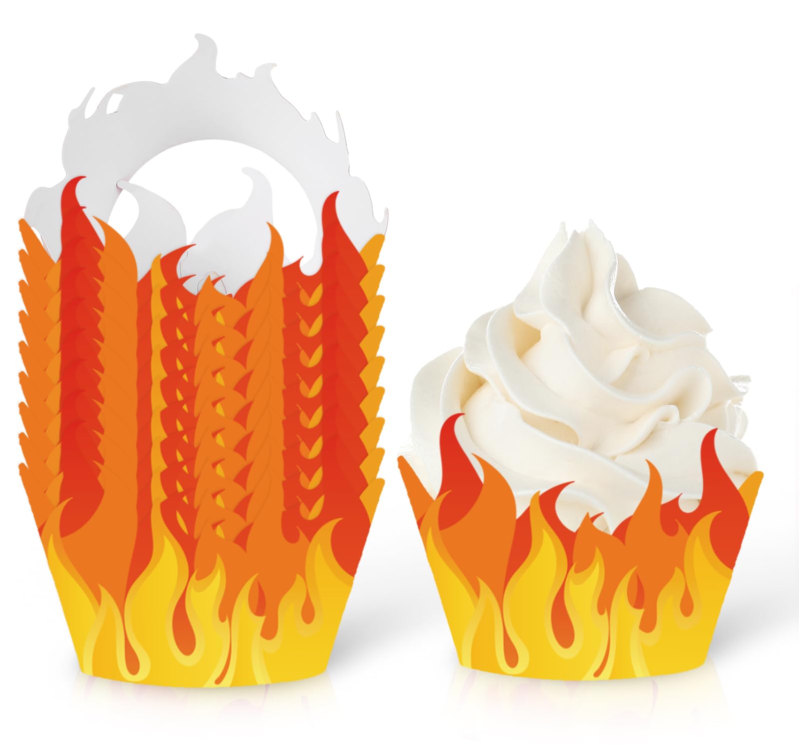 Envoltorios para cupcakes de fuego para decoración de tartas y postres en fiestas temáticas
