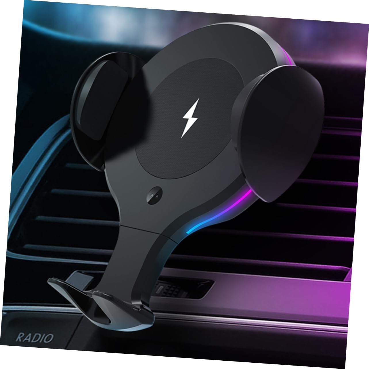 Caricabatterie Nero 10w Telefono Auto Wireless Supporto Abs Pom | Ventola e Cruscotto, Rotazione 360 Gradi, Protezione Sovraccarico e Sovratensione
