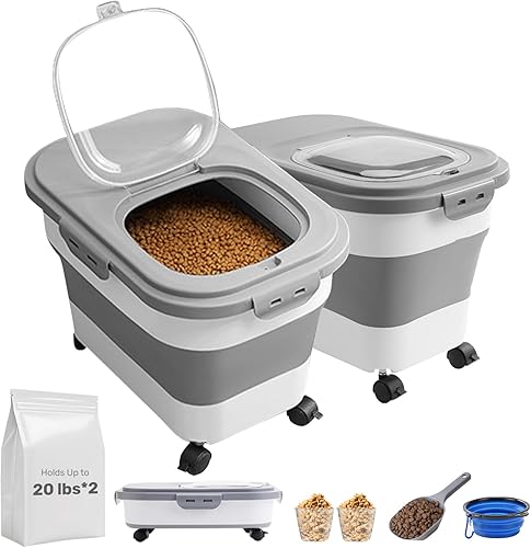 Contenedor de almacenamiento de comida para perros, 2 unidades, contenedor plegable de comida para perros con cuenco de silicona de viaje y cuchara