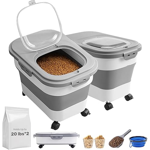 Dog Food Storage Container Up to 2pack*20LB,Collapsible Dog Food Container with Travel Silicone Bowl and Scoop for Dog/Cat/Bird Food/Cat litter,Keep Dry Food Fresh,Easy to Move.