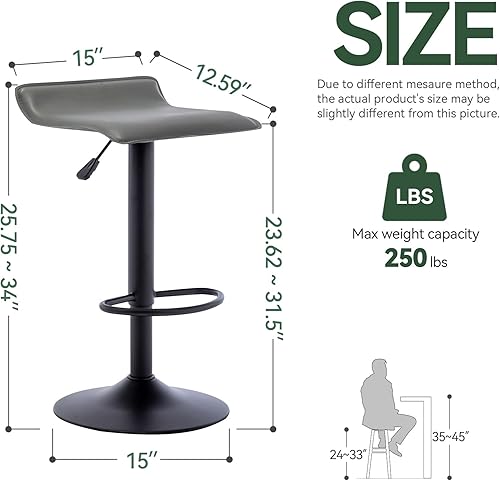 Miniatura 13 de Vogue Furniture Direct Juego de 2 taburetes de bar ajustables, modernos taburetes de bar giratorios de piel sintética para elevador de aire, silla