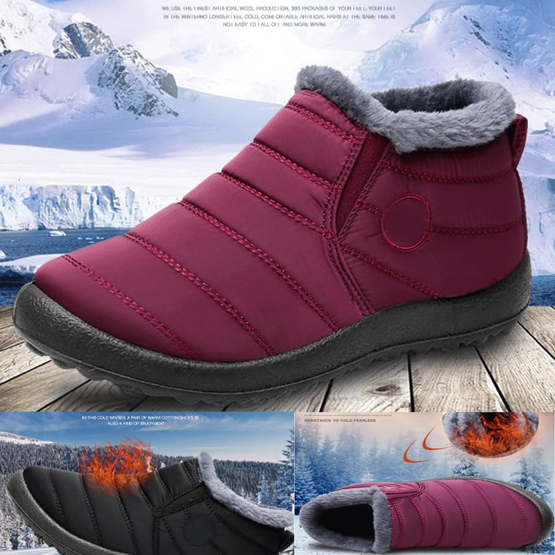 Womens Snow Boot Winter Warm Booties Fur Lined Anti-Slip Ankle Boots Outdoor Slip On Waterproof Booties Comfortable Warm Shoes Winter2