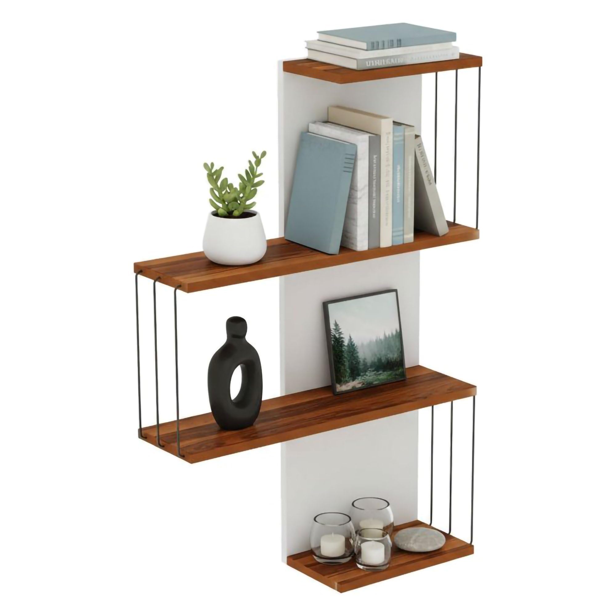 Dmora - Mensola Hadar, Scaffale, Ripiano a muro, Scaffalatura multiuso, 64x19h96 cm, Quercia e Bianco