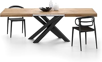MOBILI FIVER, Emma Extendable Table 160 (240) x 90 cm, Rustic Wood Colour with Black Cross Legs, for 6-10 People, Extendable Dining Table, Kitchen Table, Living Room, Made in Italy