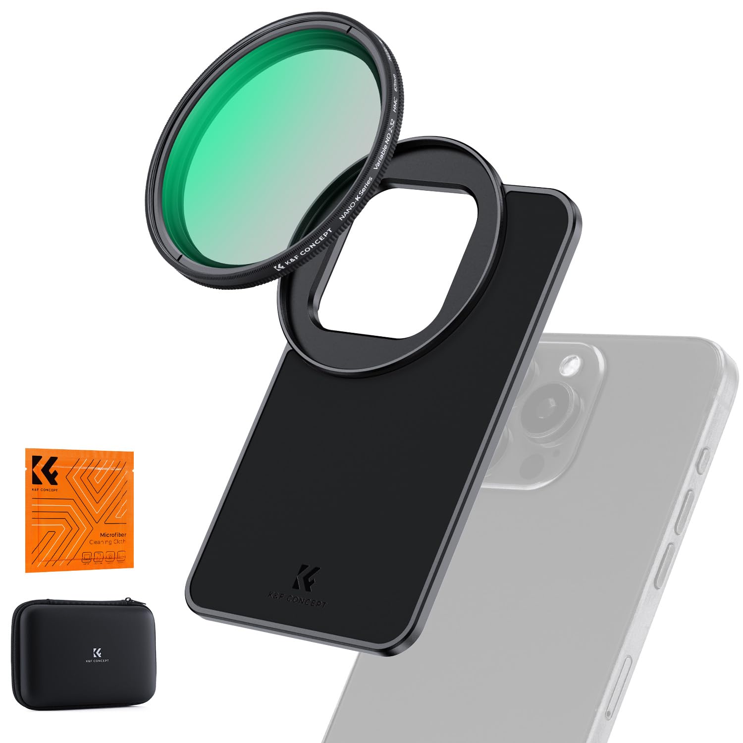 K&F Concept 6.7 inch Magnetic Lens Filter Mount Adapter with 67mm Variable ND2-32 Filter Compatible with iPhone, Compatible with 16/15/14/13/12 Pro