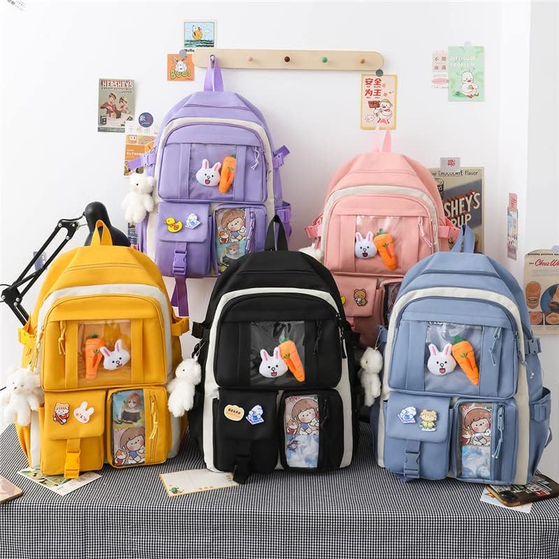 Miniatura 4 de Mochila Kawaii con colgantes y alfileres Kawaii, juego de 5 piezas para adolescentes y niñas, mochila escolar linda mochila estética, B1, Tamaño