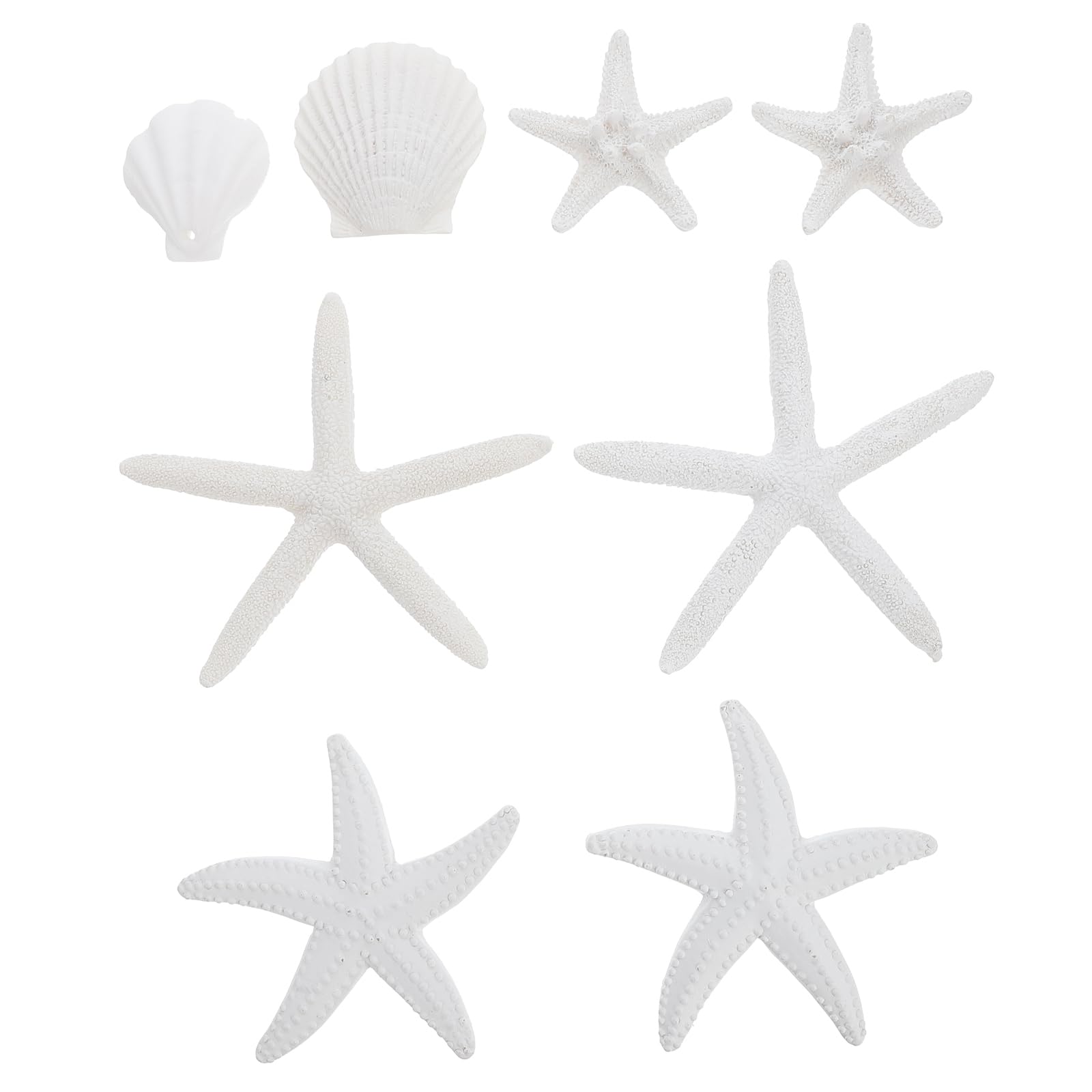TOPPERFUN 8Pcs Simulated Sea Star and Shells, 9.06in Resin White Scallop Sea Star Decoration for Fish Tank Home Decoration Aquarium Ornaments