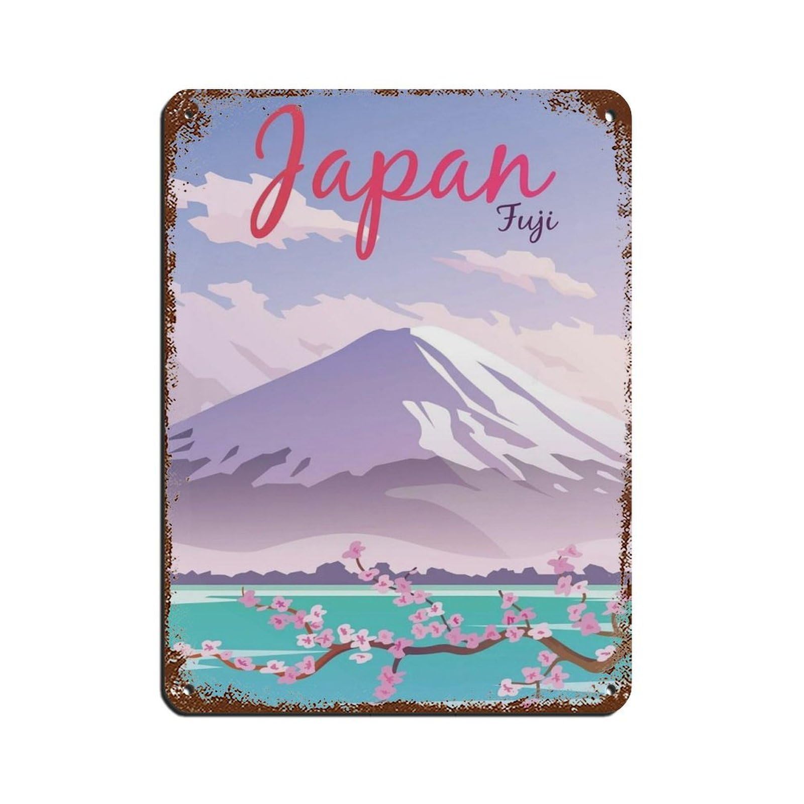 Japan Travel Poster, Mount Fuji Poster Tin Sign Vintage Metal Pub Club Cafe Bar Home Wall Art Decoration Poster Retro 12x16inch(30x40cm)