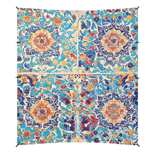 Bohemian Boho Vintage Mandala Style Flower Stable Beach Tent UPF50+ Protection Waterproof Large Portable Sun Shelter Includes Sand Shovel, Sandbags, Stability Poles for Camping, Fishing,