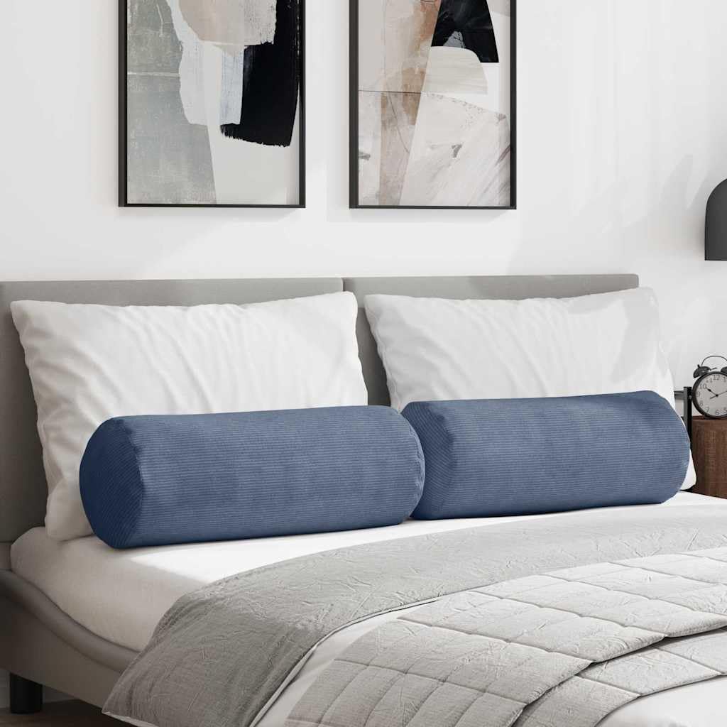 Poduszki bolster, 2 sztuki, niebieskie, Ø 25 x 70 cm, materiał sztruksowy, poduszki ozdobne na kanapę, sofę, do wnętrz, salonu, jadalni, zestaw