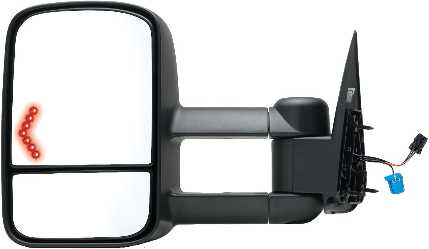 K Source Driver Side Extendable Towing Mirror For 2003 – 2007 Escalade, Avalanche, Suburban, Tahoe, Yukon, Silverado, Sierra, Silverado/Sierra Classic. Textured Black, Power Heated, LED Arrow Signal, Dual Lens, Foldaway