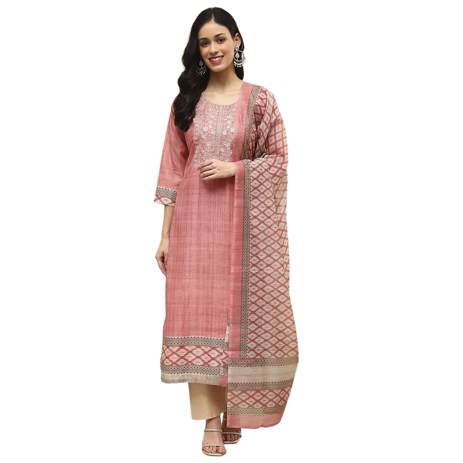 Women Peach Cotton Machine Embroidered Unstitched Suit Set_FREE SIZE-image-40
