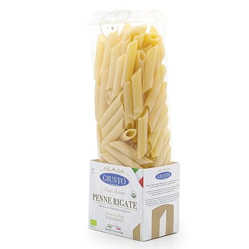 Giusto Sapore Pasta italiana artesanal importada de Penne Rigate, bronce orgánico dibujado, 340G
