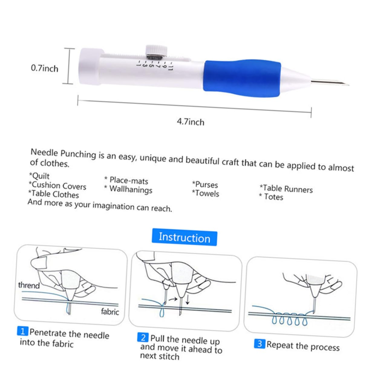 HOMSFOU Punch Needle Embroidery Pen Kit Versatile Hand Craft Tool for Creating Unique Textile Art for Knitting Sewing and Personal