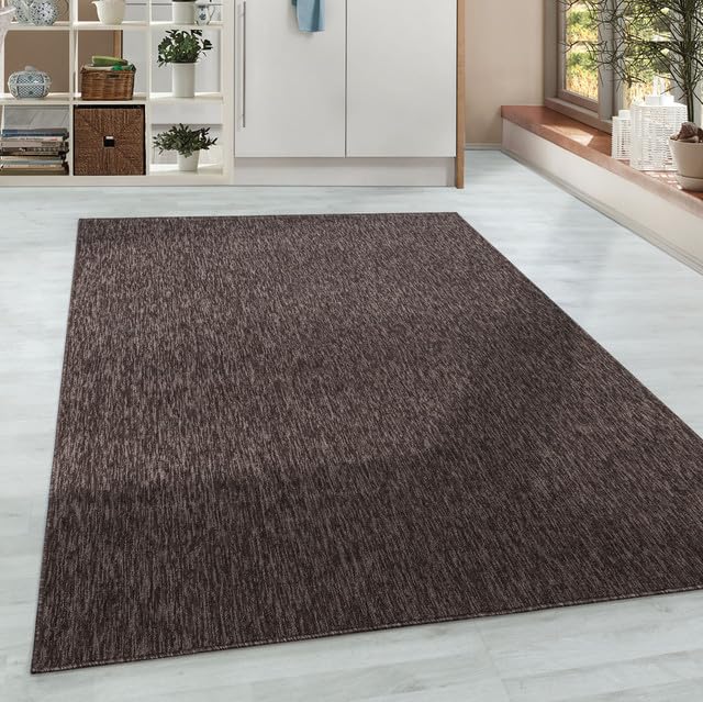 HomebyHome Teppich Wohnzimmer 120x170 cm Braun Einfarbig Meliert Design - Schlafzimmer Teppich...