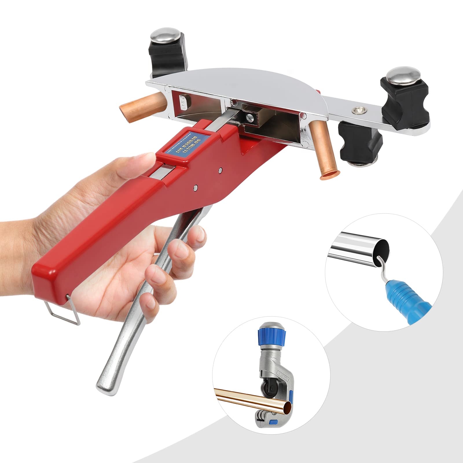 Dobladora manual de tubos, dobladora de tubos profesional, juego para cobre, aluminio, acero inoxidable, climatizador, sanitario, doblador de mano compacto, incluye bolsa de transporte para montadores