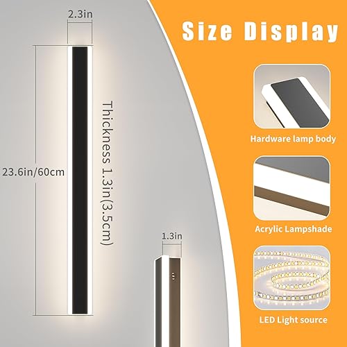Miniatura 3 de Aplique de pared LED moderno para exteriores, aplique de pared de 23.6 pulgadas con 3 temperaturas de color (3000K4500K6000K) modos de iluminación,