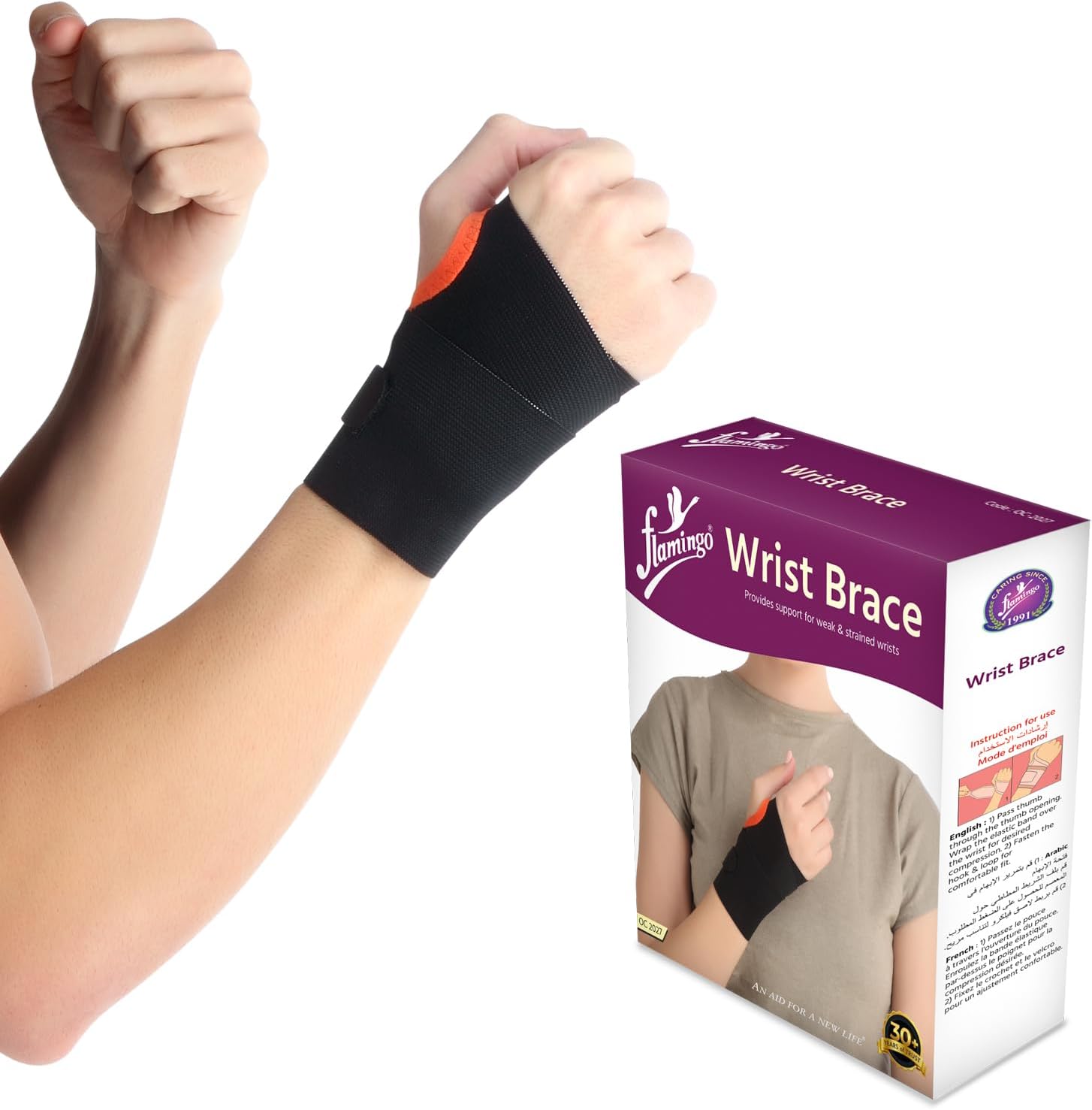 Flamingo Wrist Support Brace with Thumb Loop | Pain Relief Carpal Tunnel Splint Wrap | Wrist Support Brace for Sports Injuries, Fracture Support and Thumb Support | Universal |