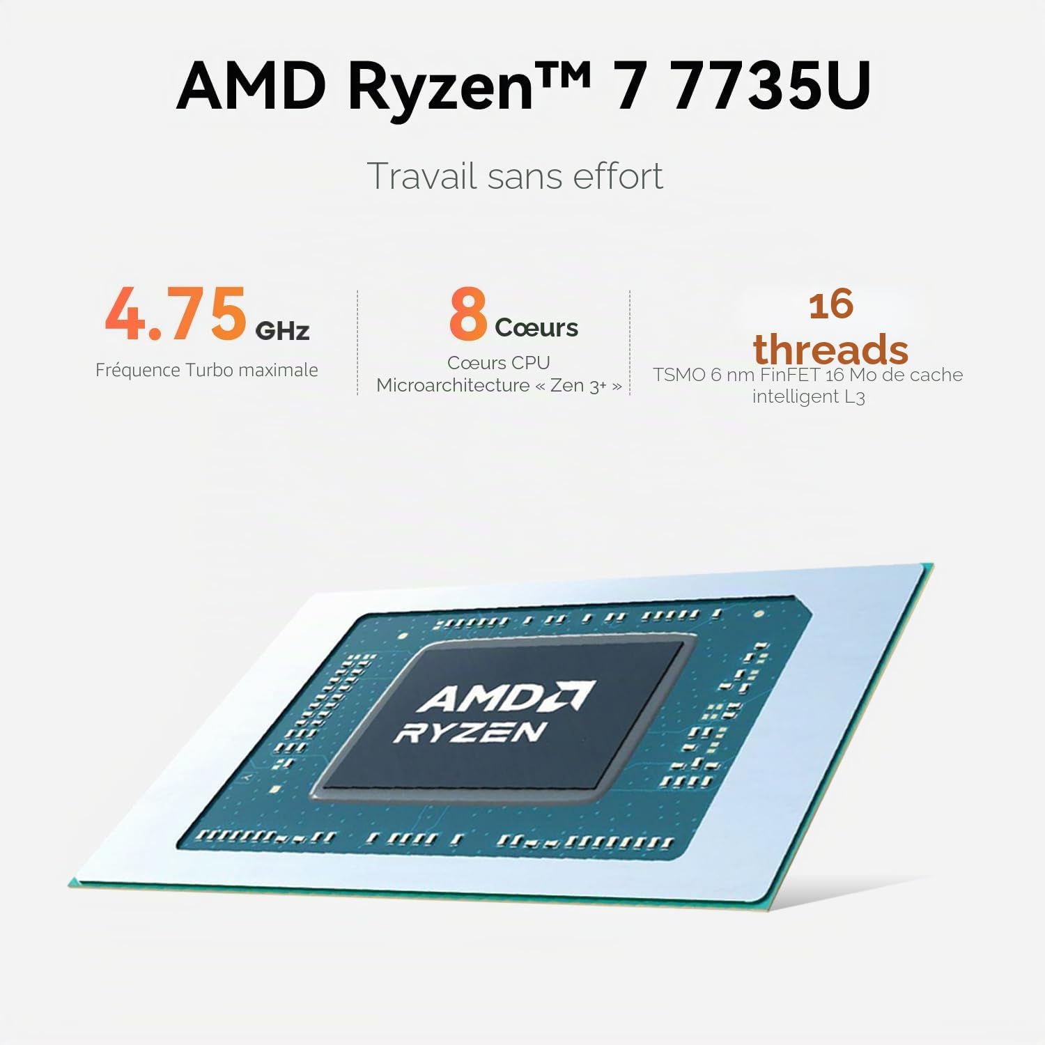 Beelink EQR7 Mini PC AMD, Ryzen 7735U(8C/16T jusqu'à 4,7Ghz), Mini Ordinateur 24GB LPDDR5 1TB M.2 PCIe4.0 SSD, 4K Dual Display,Dual HDMI, Dual 2.5G LAN,WiFi6, BT5.2