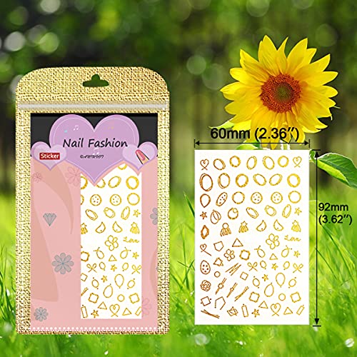 10 Sheets Gold Nail Stickers Decals Lines Letters Rose Henna Moon Stars For Women Girls Acrylic Nail, Aniuvot Metallic Nail Foil Stripe Adhesive Decoration Sheets For F #TOP1