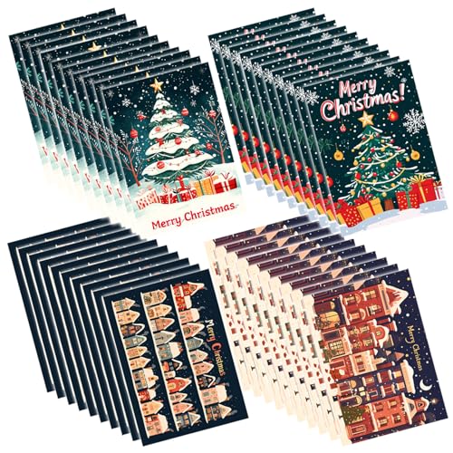 ZXTGBQ 40er Set Weihnachtskarten Mit 4 Bezaubernde Designs Postkarten Set Zu Weihnachten WeihnachtsgrußKarten FüR Freunde Familie Und Arbeitskollegen