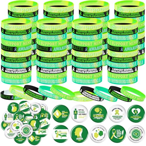 Bracelets de sensibilisation santé mentale lot de 200 pièces avec pin's ruban vert unisexe