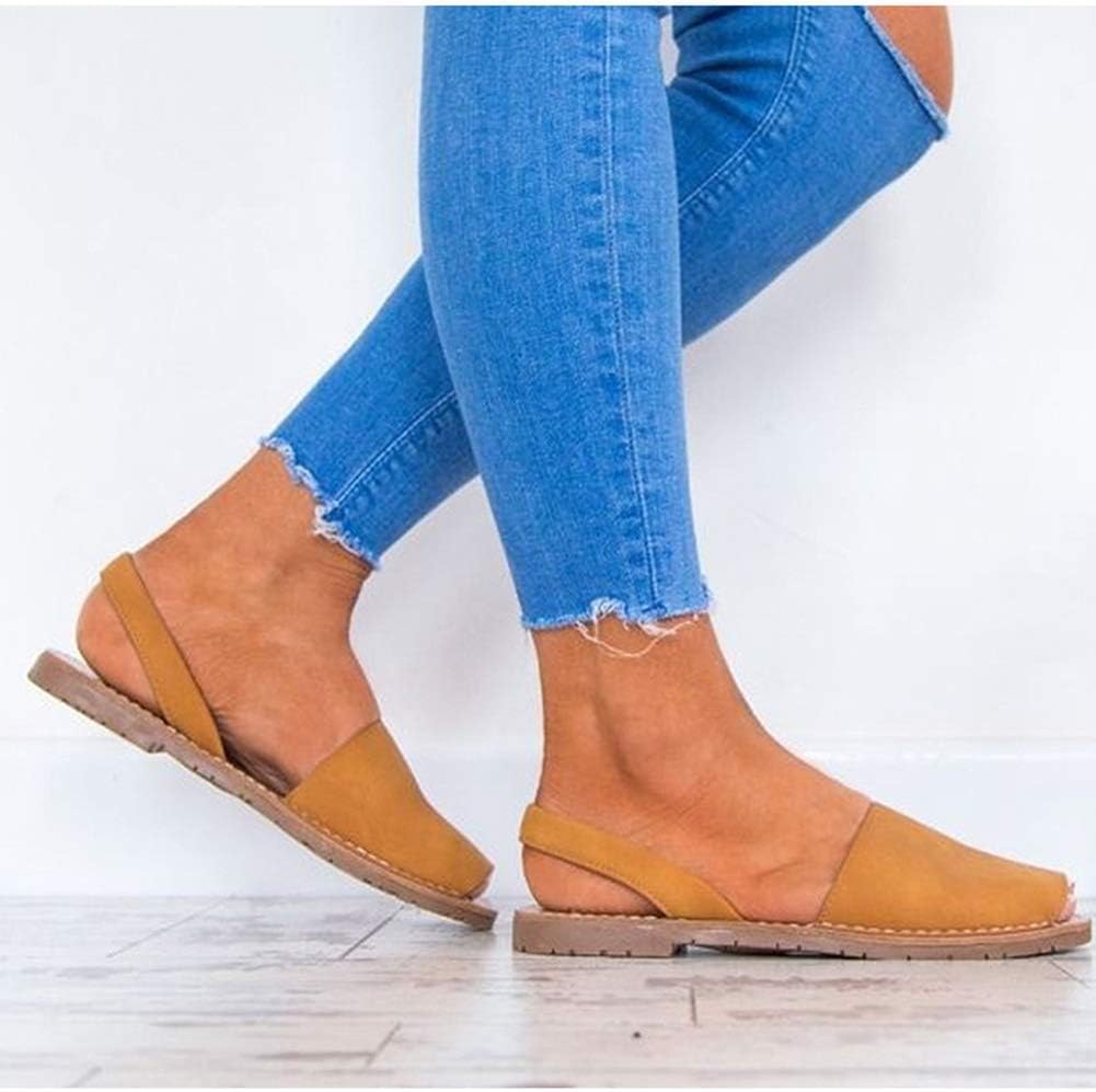 JFFFFWI Women's Open Toe Sandals Summer Flat Heel Loafer Shoes Vintage Leather Ankle Strap Sandals Fish Mouth Sandals Casual Anti-Slip Breathable Ladies Beach Shoes,Brown,39