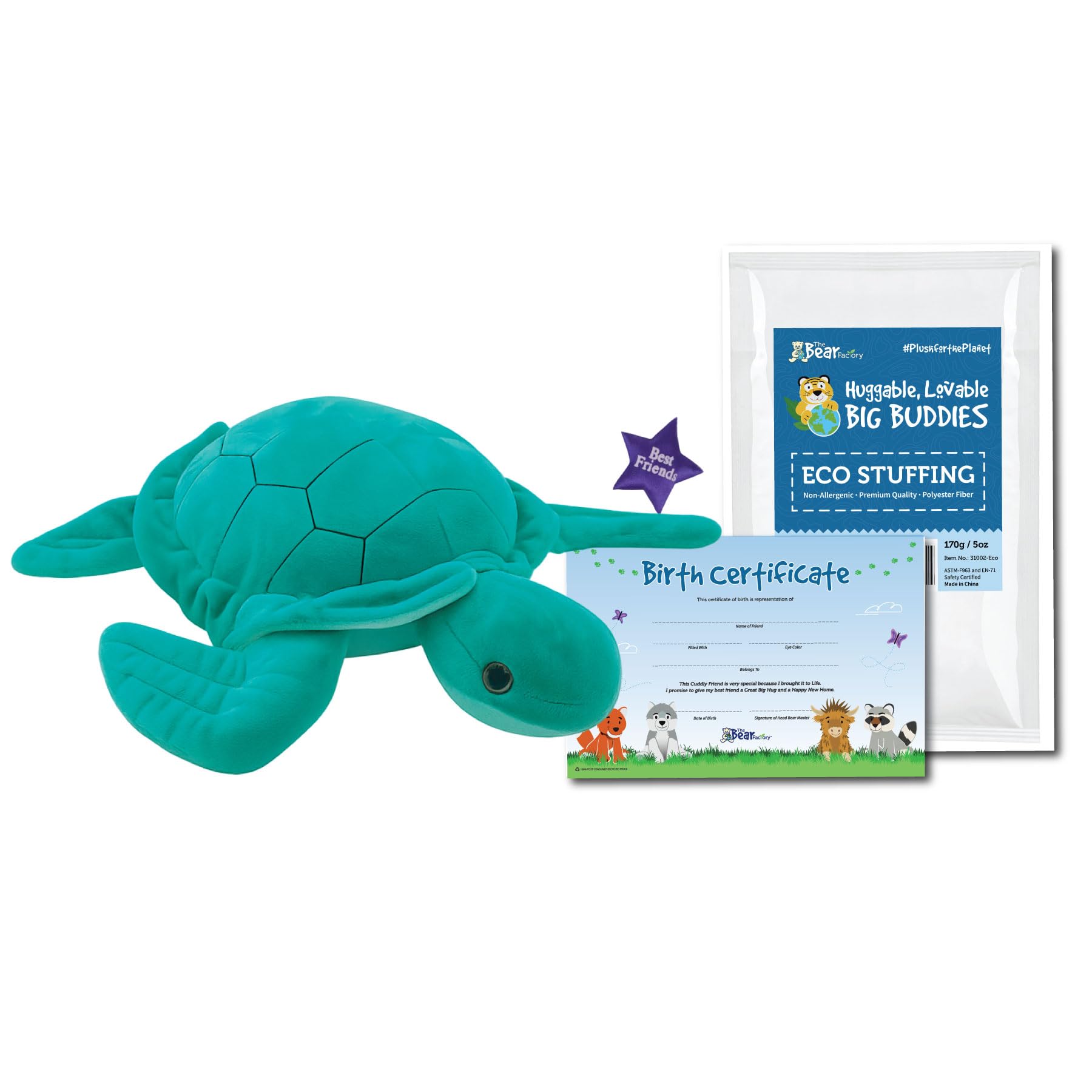 The Bear Factory Seaweed Turtle – 16" Eco-Friendly Stuffed Animal, Soft Plush Toy for Toddlers, Kids & Collectors – Ocean-Themed Gift