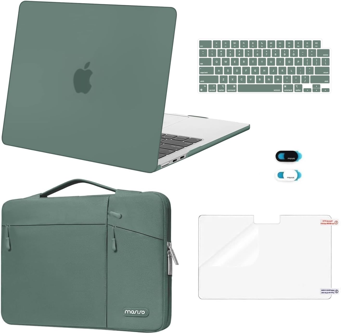 MOSISO Compatible with MacBook Air 13 inch Case 2026 2025 2024 2023 2022 M4 A3240 M3 A3113 M2 A2681,Hard Case&Horizontal Vertical Pockets Bag&Keyboard Skin&Webcam Skin&Screen Film, Emerald Green