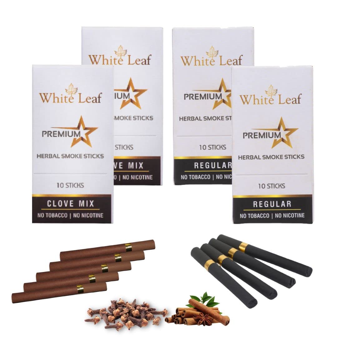White Leaf Premium Herbal Smokes Cigarettes - Tobacco and Nicotine Free Combo Pack of Clove, Regular Flavour Smoke (40 Sticks) (B0B93VVZWY) Amazon Price History, Amazon Price Tracker