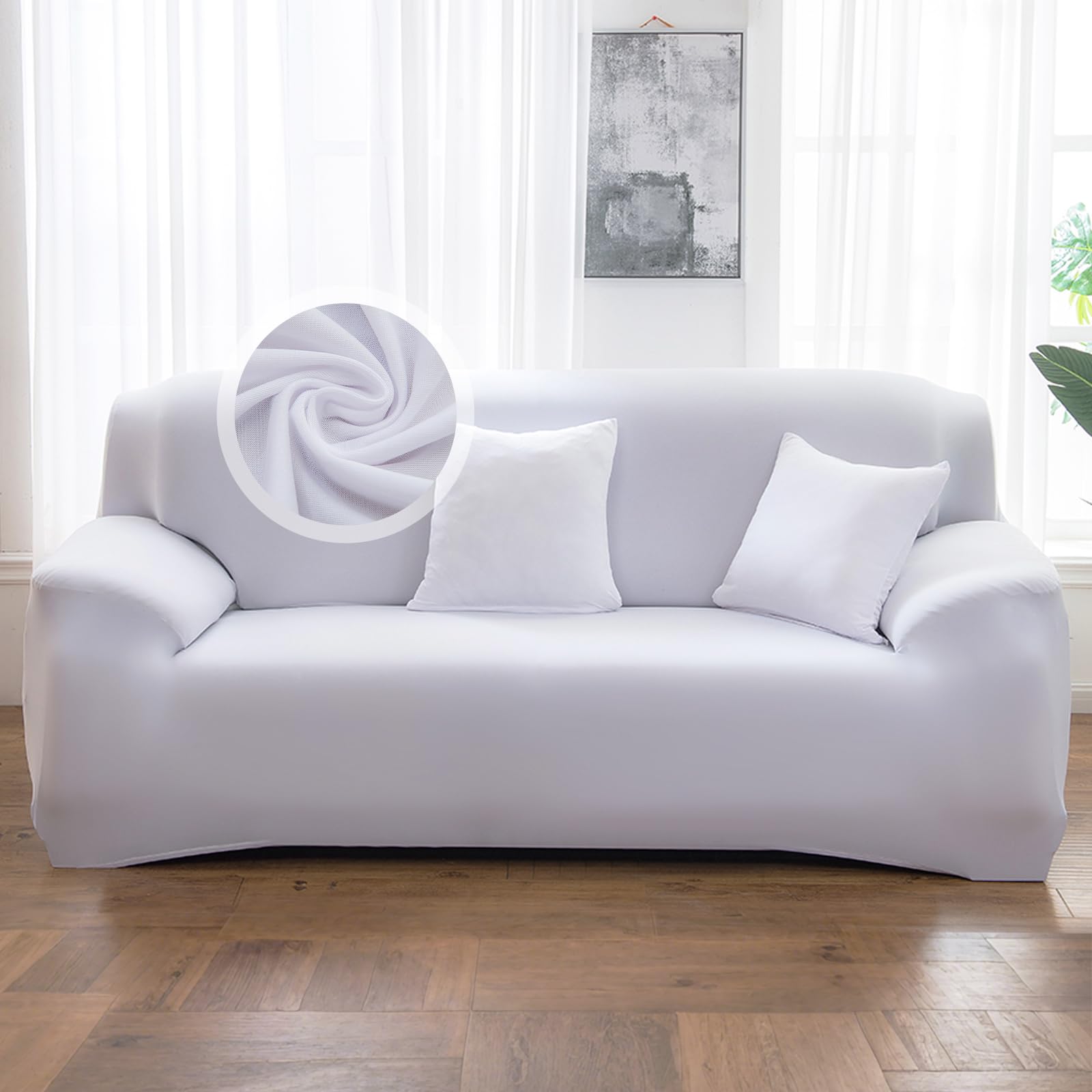 Multipurpose Sofa Cover All Year Round, High Elasticity, Modern Design with Wear-Resistant Protection for Pets, Sofa Cover 3 Seater, Fadeless and Washable (3 Seater, White)