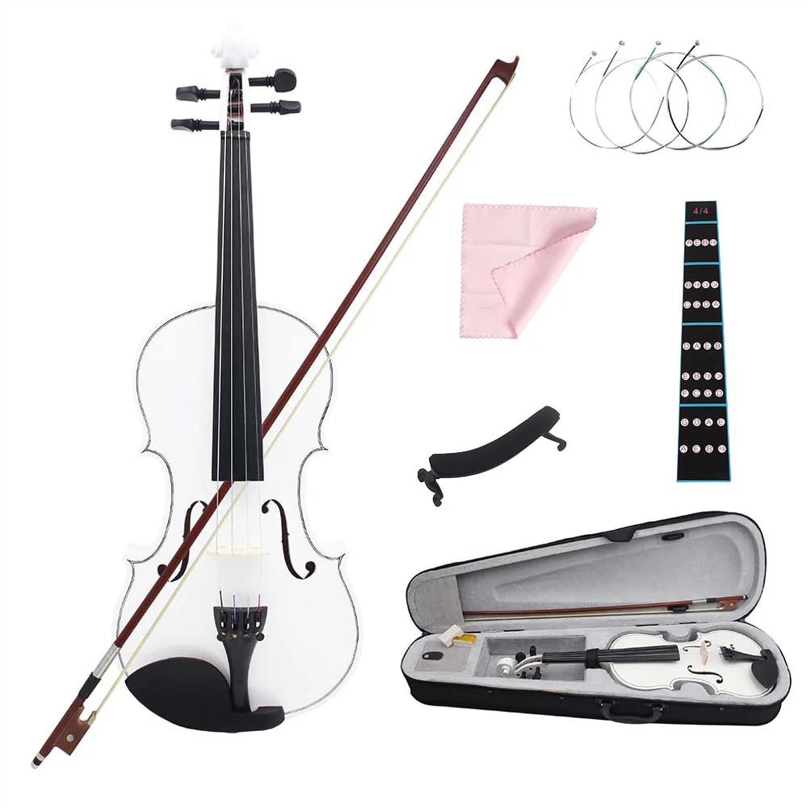 Violini Violino 4/4 Violino per principianti Apprendimento Set di violino con top in acero in legno massello con accessori Contorno scuro