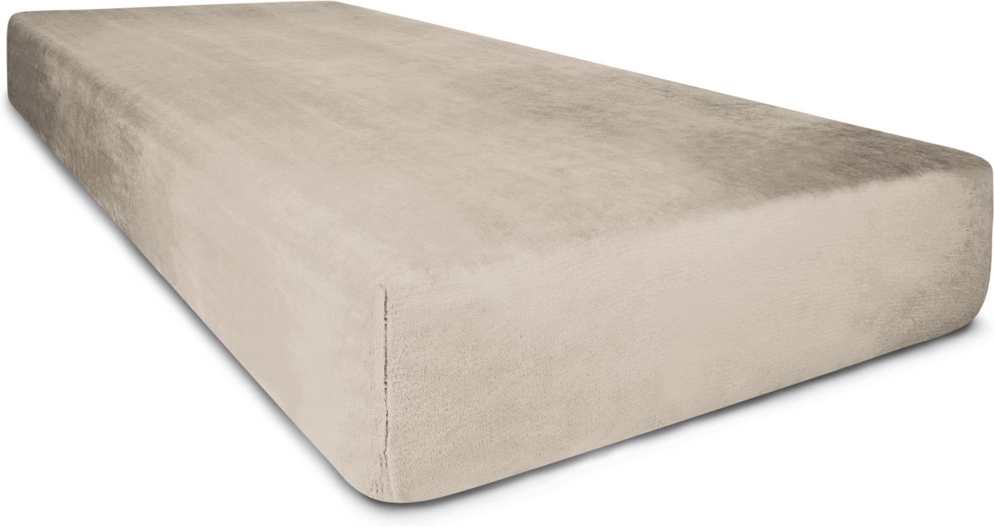 2 weiche Flanell Spannbettlaken mit Cashmere Touch und 35 cm Steghöhe - Bettlaken aus Jersey Fleece - warmes Winter Spannbetttuch Laken Farbe Taupe Größe 160 cm x 200 cm